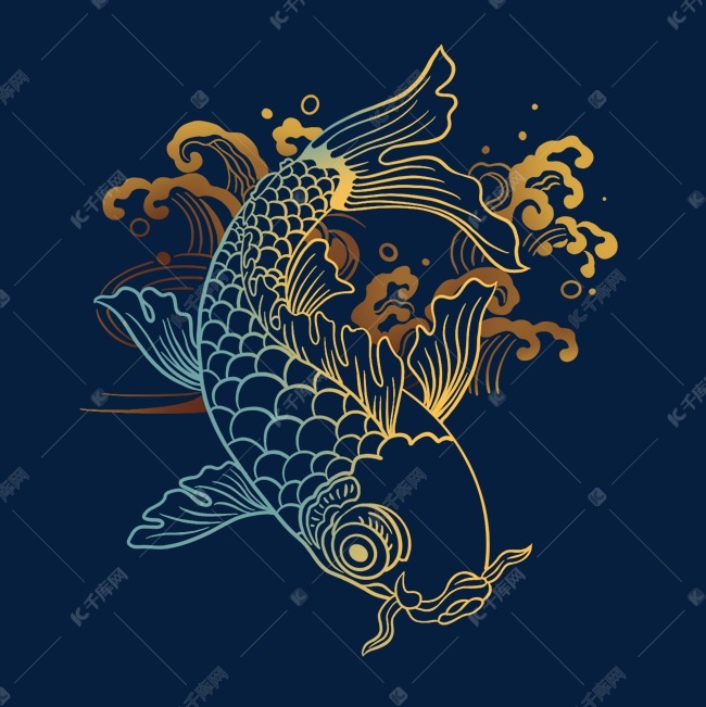 鲤鱼海浪日系花纹