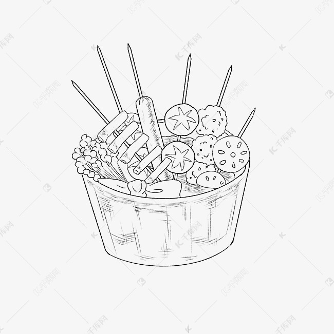 线描食物四川串串