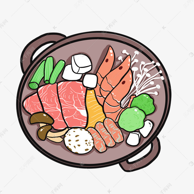 插画火锅配菜卡通素材