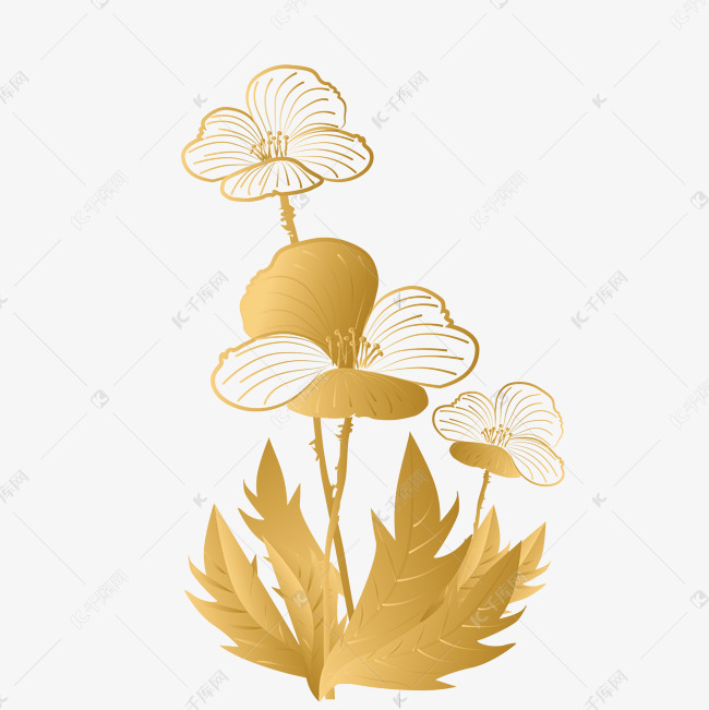 创意矢量金色花虞美人素材图片免费下载 高清装饰图案psd 千库网 图片编号