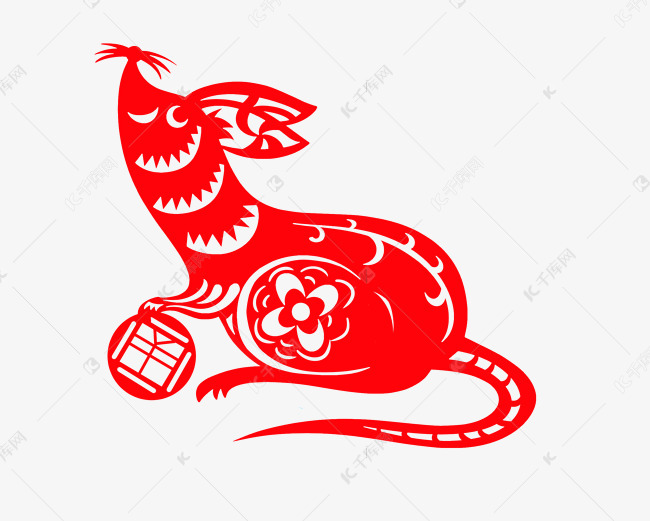 红色属相老鼠剪纸