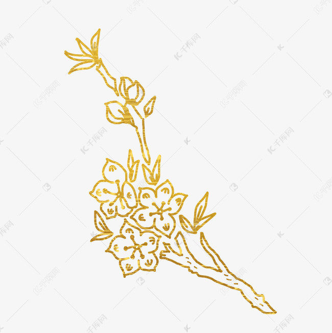国风烫金白描杏花花纹