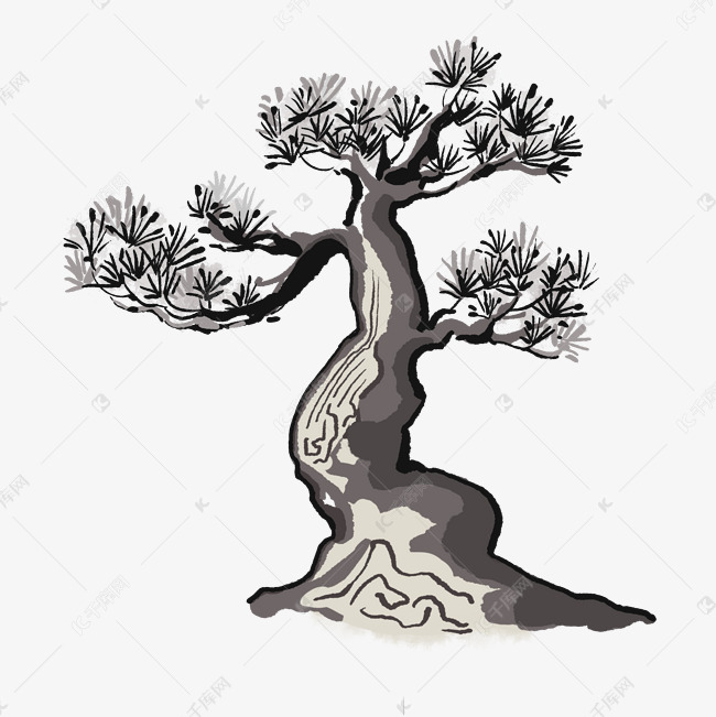 水墨画松树松枝