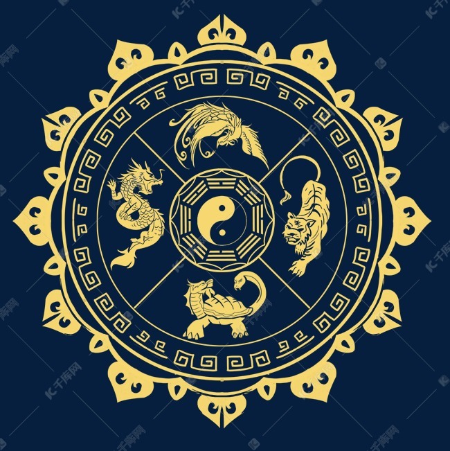 国潮年画四大神兽八卦图