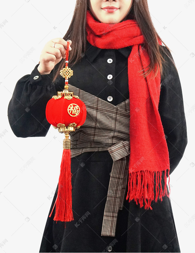 女生手拿红灯笼