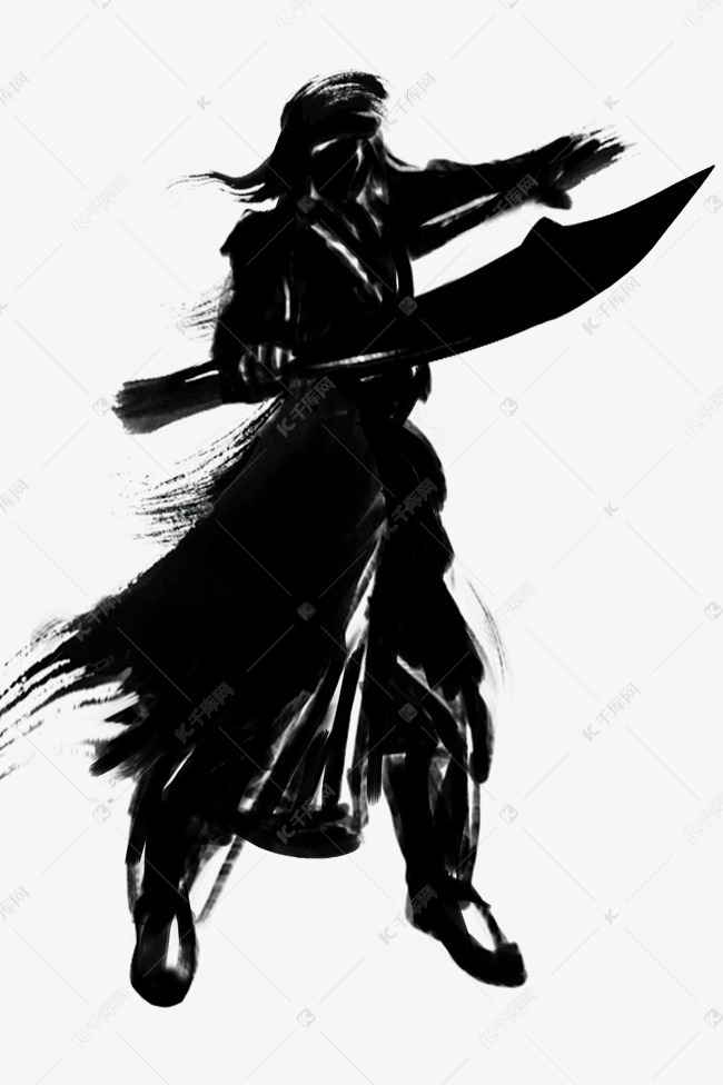 水墨拿大刀的人物