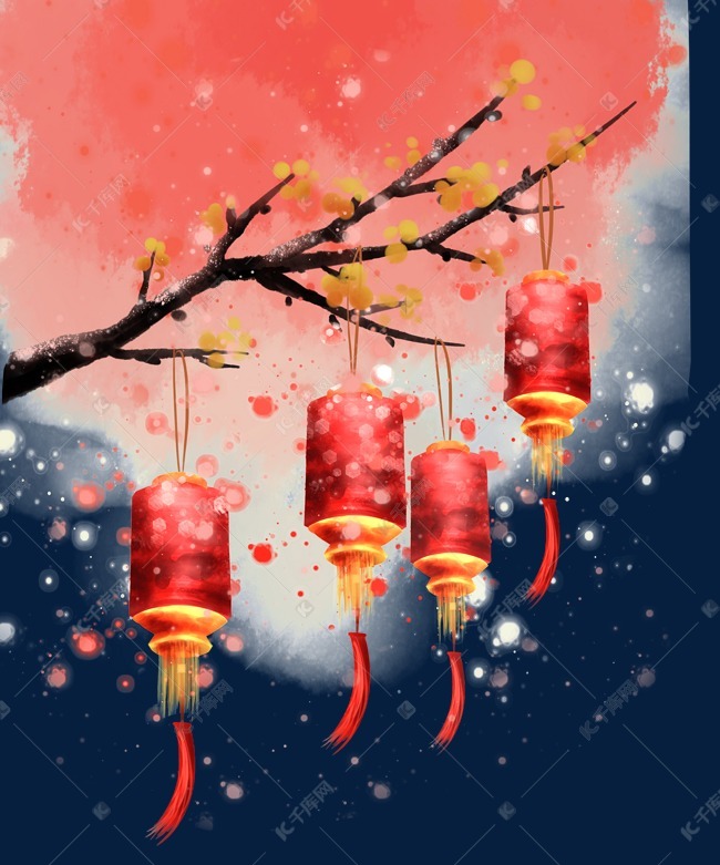 水彩春节灯笼装饰