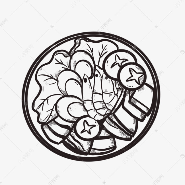 卡通黑白食物线稿
