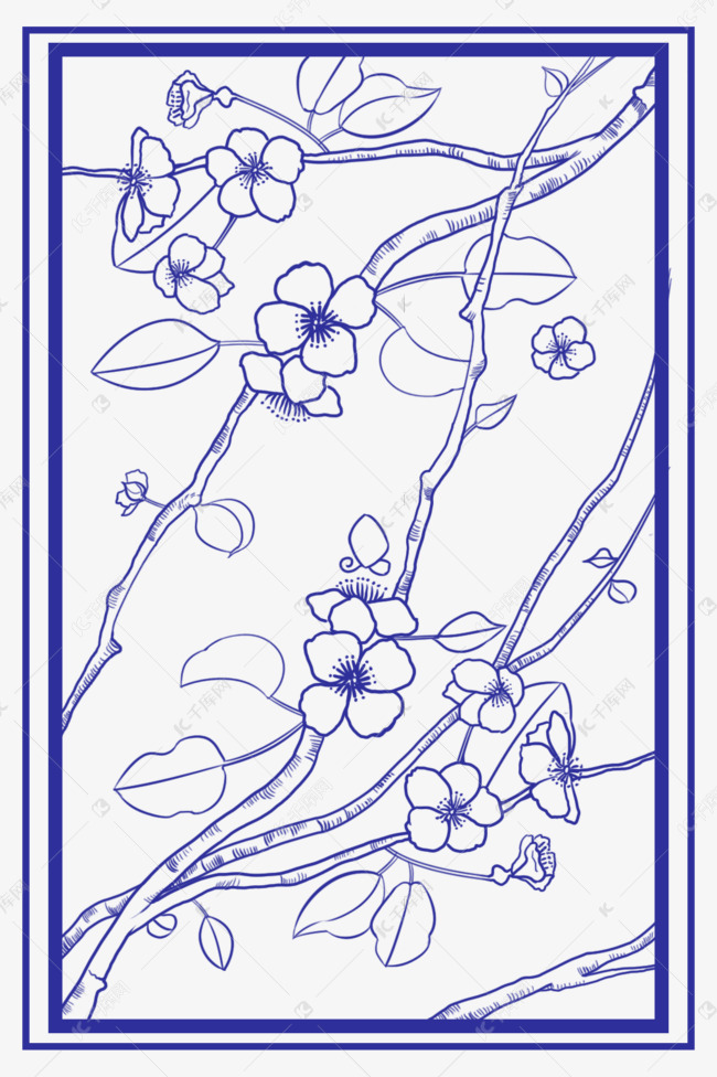 青花瓷花纹简单 手绘图片