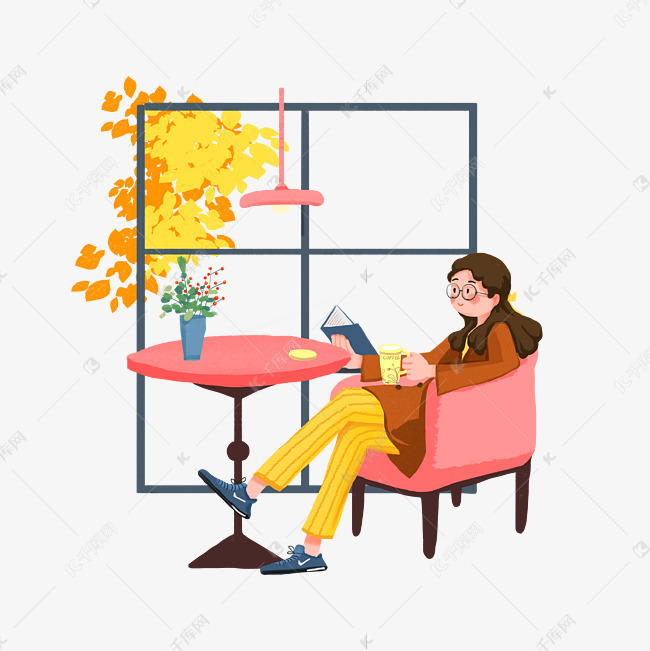 喝咖啡女孩素材图片免费下载-千库网