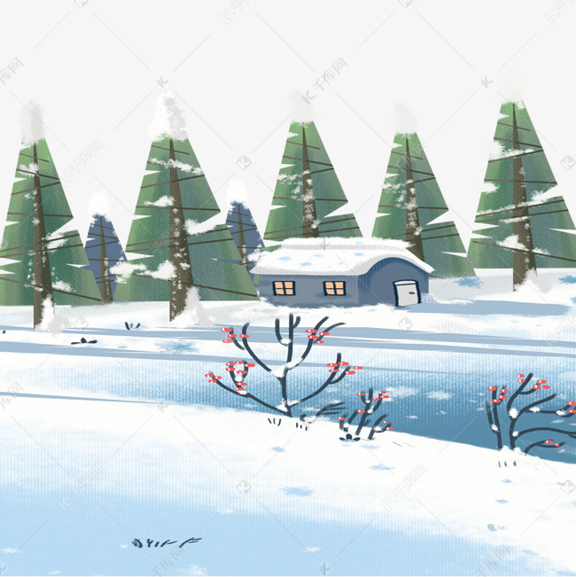 彩色植物冬季雪景