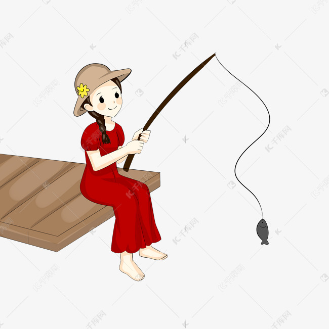 河边钓鱼垂钓女孩