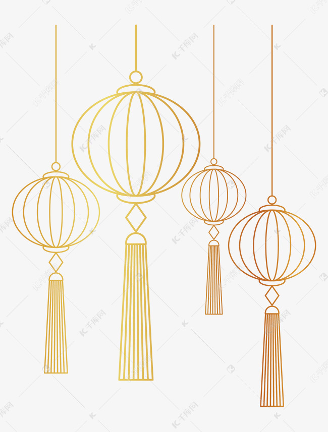 中国风烫金渐变灯笼线稿
