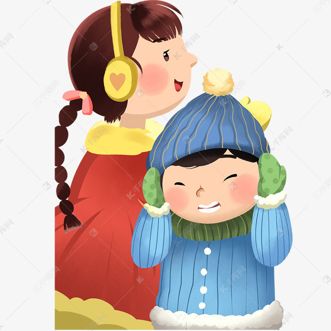 冬天卡通男孩女孩