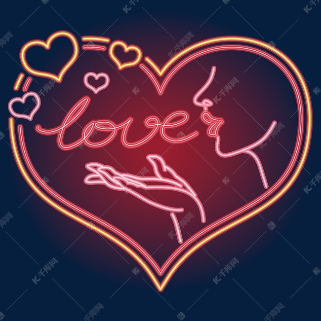 矢量桃心飞吻霓虹灯