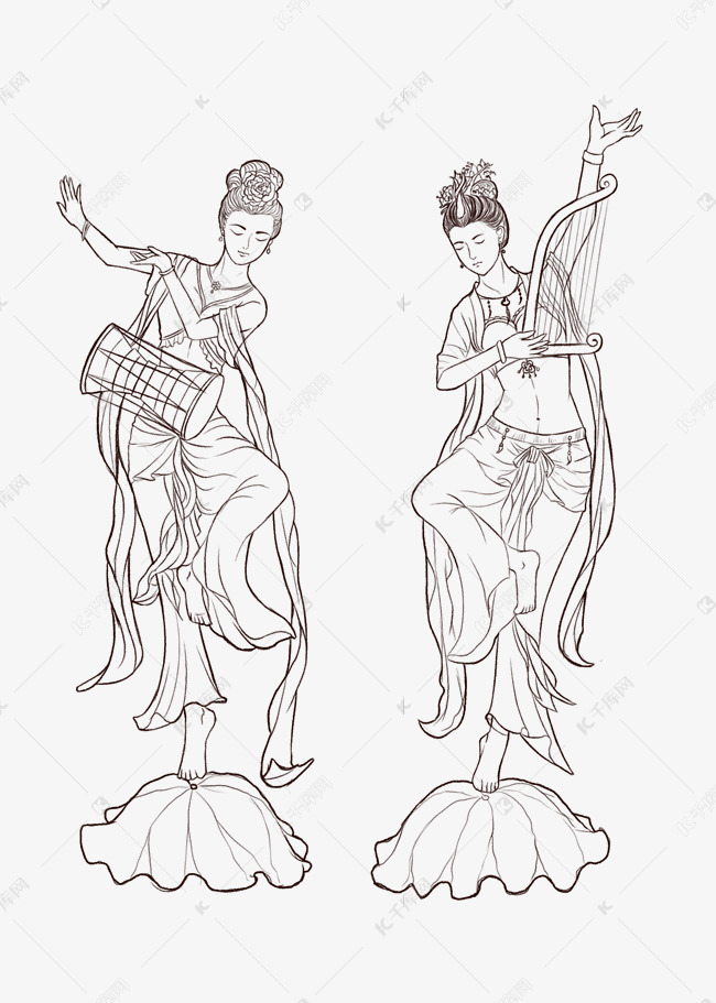 古风美女填色线稿