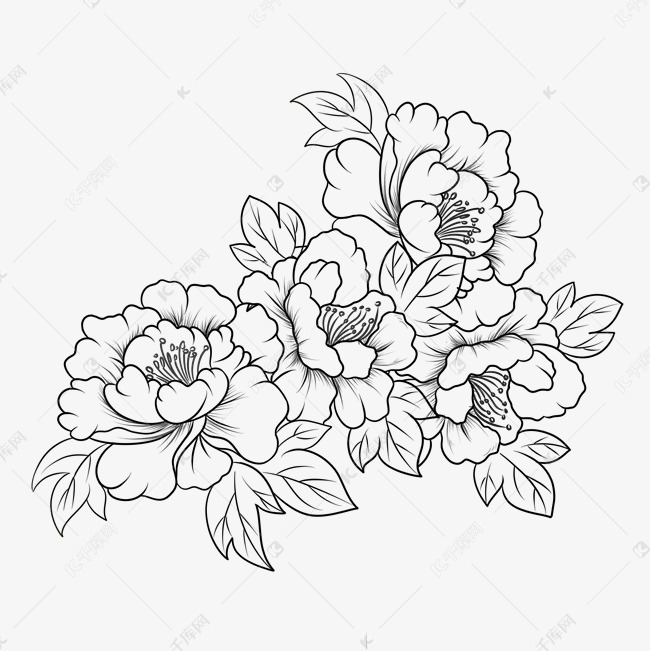 手绘线描牡丹花素材图片免费下载 高清装饰图案psd 千库网 图片编号 手绘线描牡丹花素材图片免费下载 高清装饰图案psd 千库网 图片编号