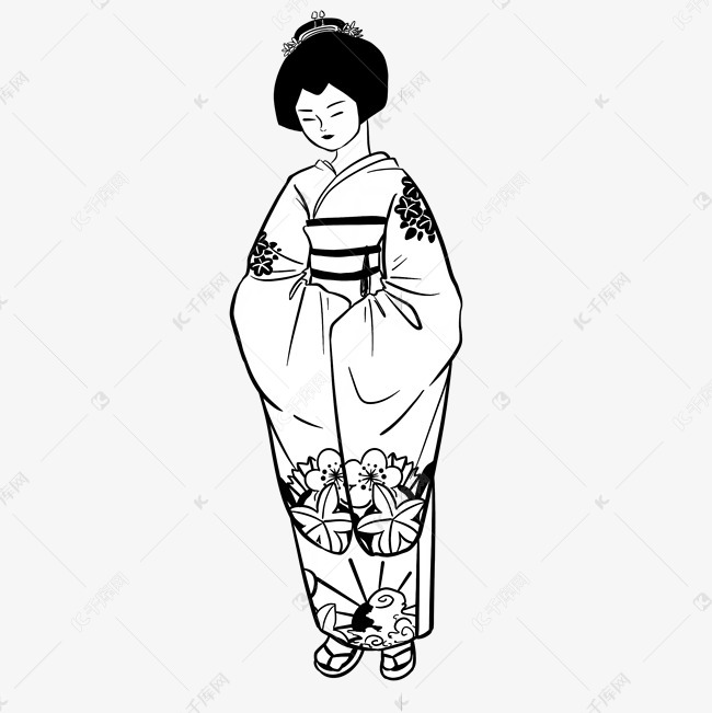 穿和服的女人简笔画图片