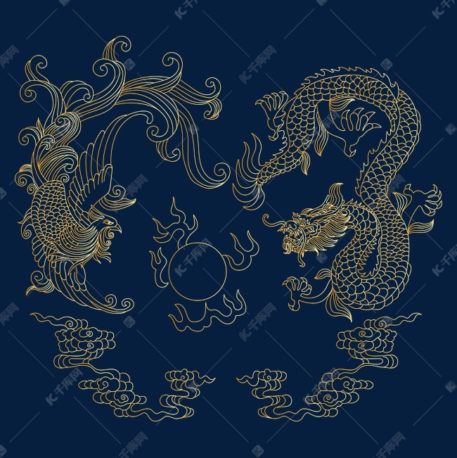 龙凤呈祥线稿矢量图素材图片免费下载-千库网