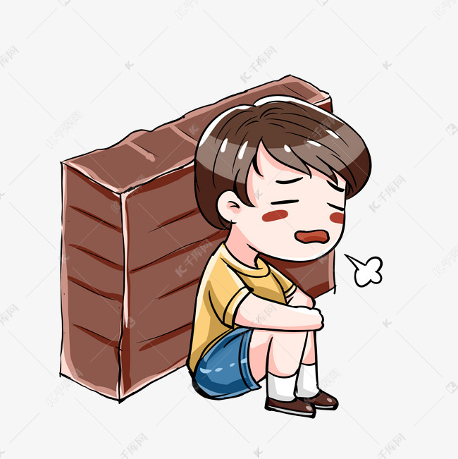 躲在墙后叹气的小男孩