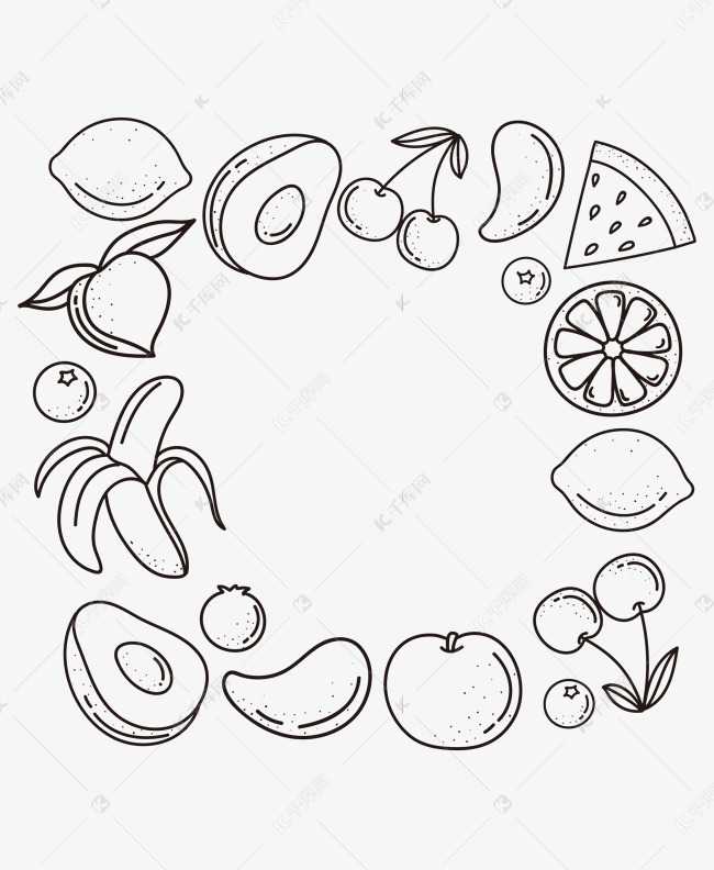 线描水果边框夏天