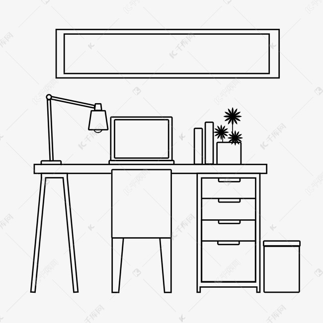 线描单人办公桌