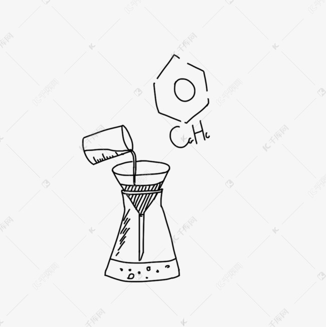 手绘卡通黑色线描化学实验用具插