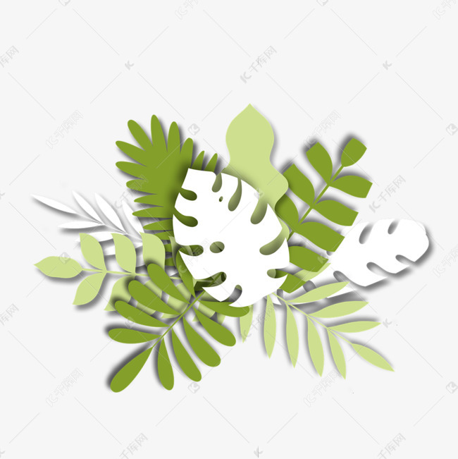 剪纸风格绿叶组合