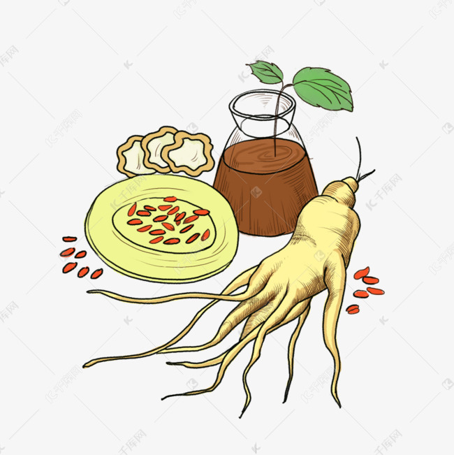 卡通手绘人参元素