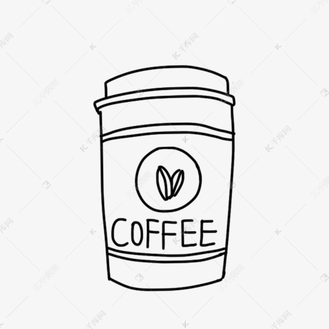 手绘黑色线描咖啡杯子插画