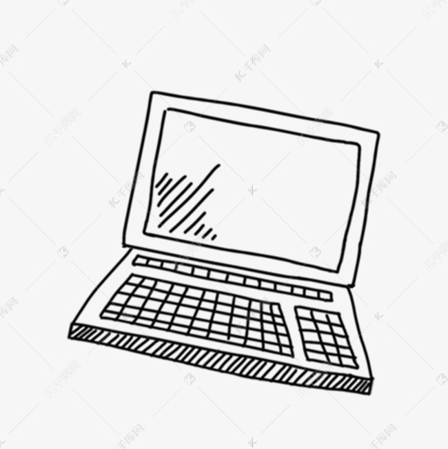 手绘黑白线描笔记本电脑图