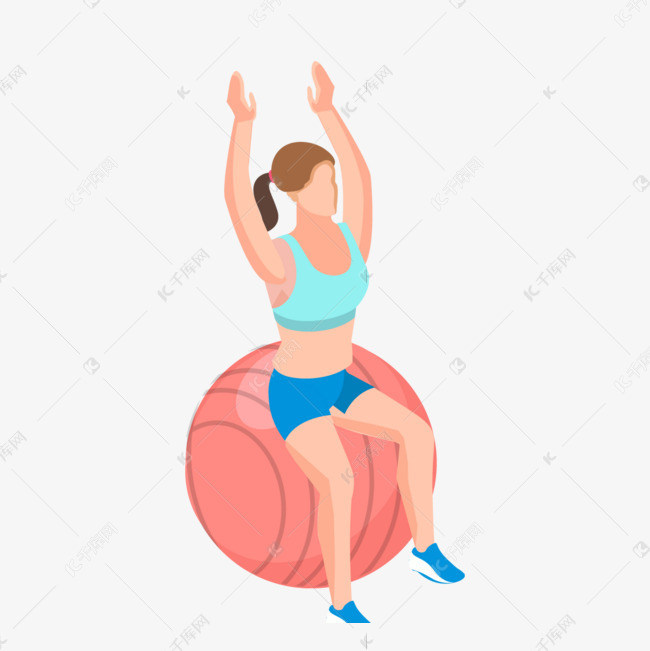 手绘卡通健身球瑜伽插画