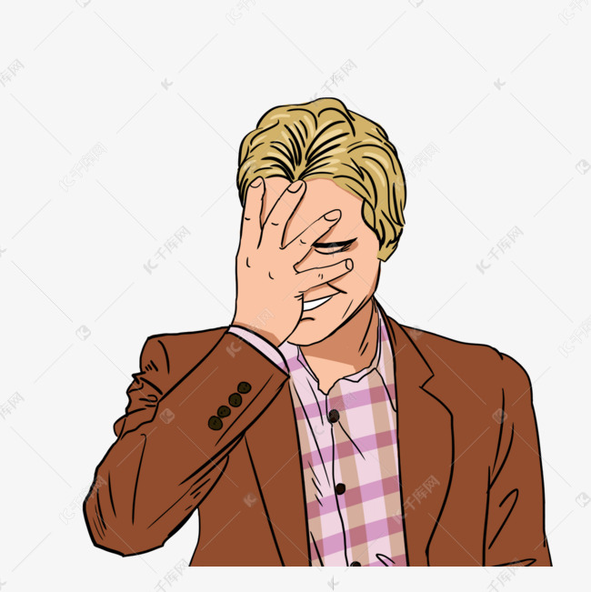 捂脸棕色外套粉色格子衬衣波普男