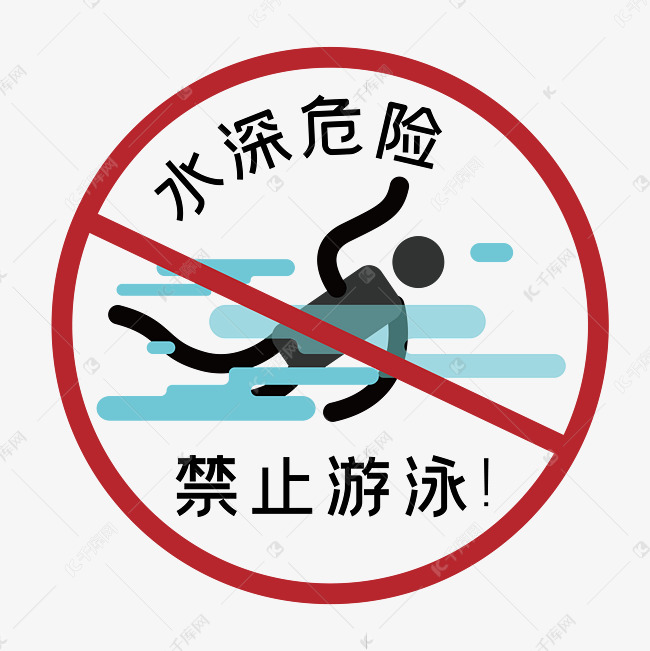 矢量溺水警示标识