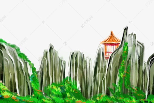 手绘云南石林风景