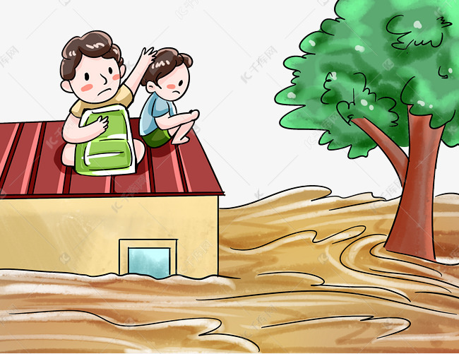 手绘儿插风洪水场景
