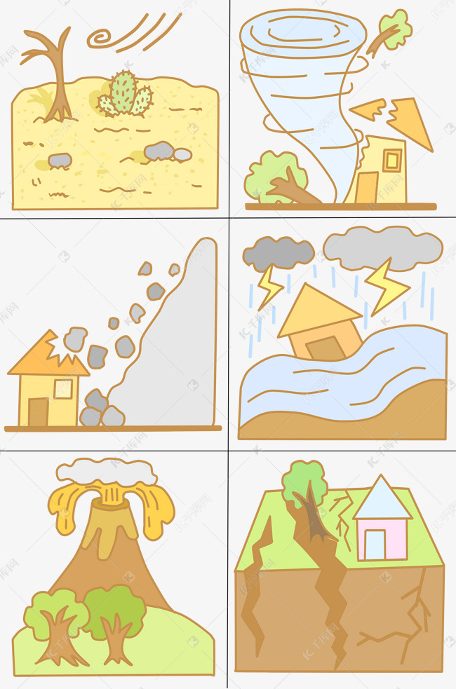 地质灾害少儿简笔绘画图片
