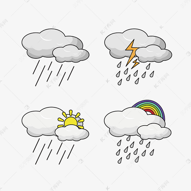 免抠元素 简笔画 矢量卡通云雨元素版权可商用有保障           编号