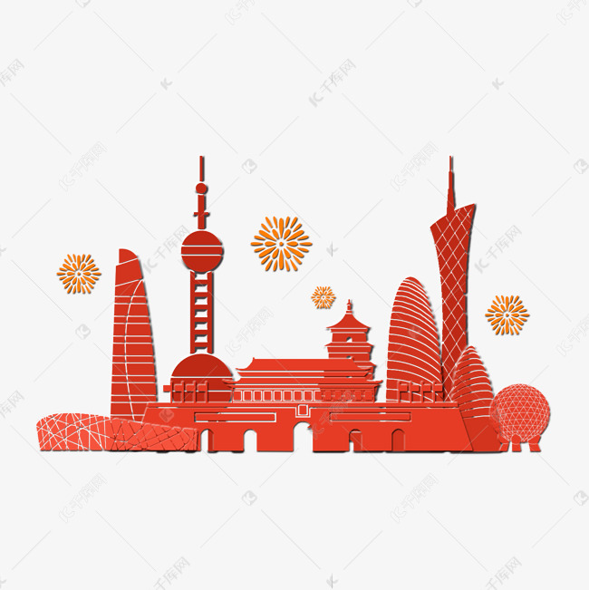 国庆节红色地标建筑群