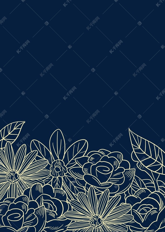 金色线描花朵边框