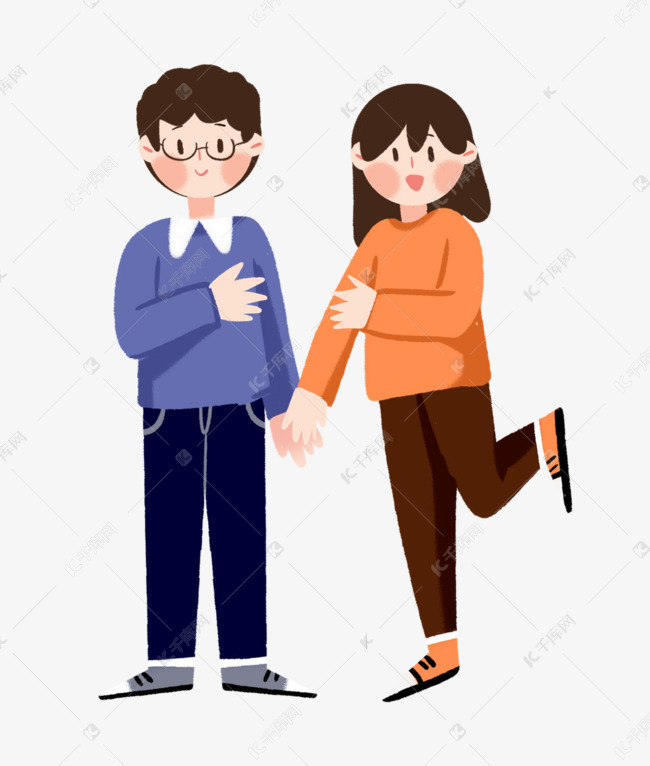 男女手拉手拍照姿势
