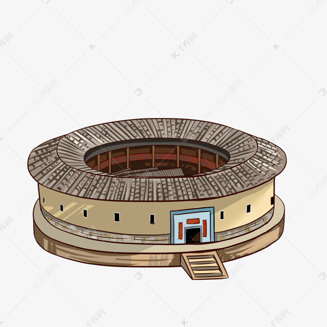 客家围屋手绘素材图片免费下载-千库网