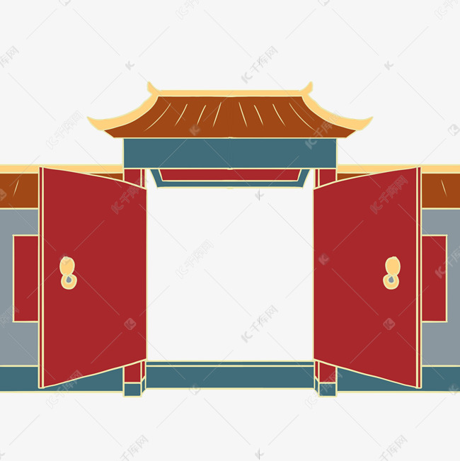 国潮红色开门大门