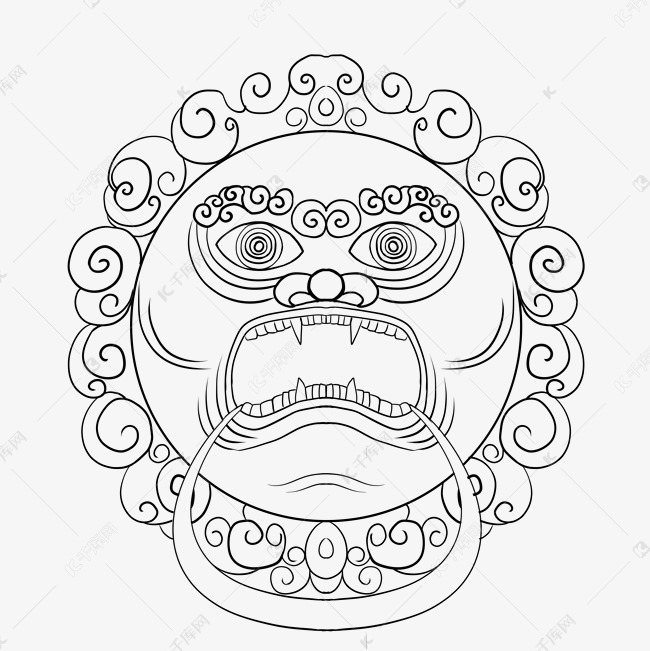 线描虎头门环