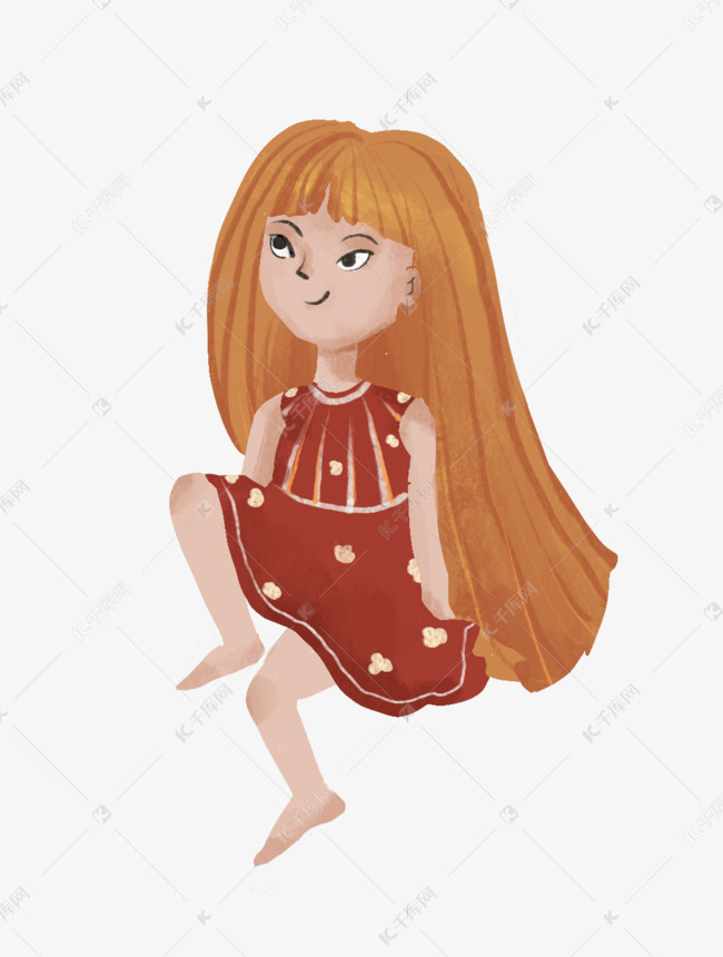 卡通手绘小女孩坐着