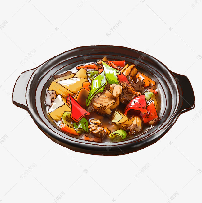 美食黄焖鸡手绘素材图片免费下载-千库网