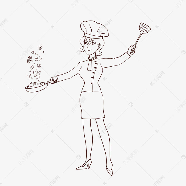 线描颠勺女大厨