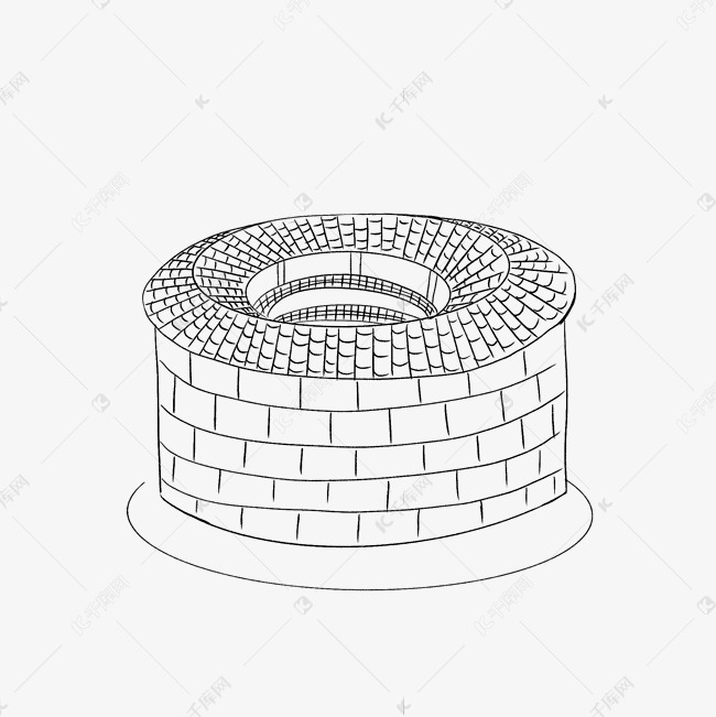 线描线条围龙屋