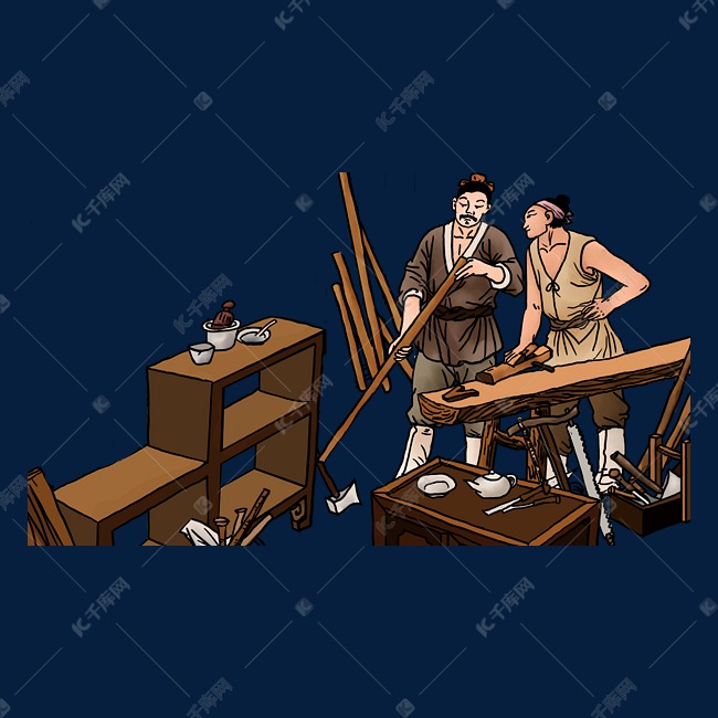 古代木匠做活
