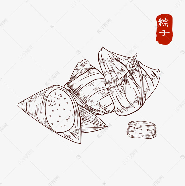 线描传统小吃粽子